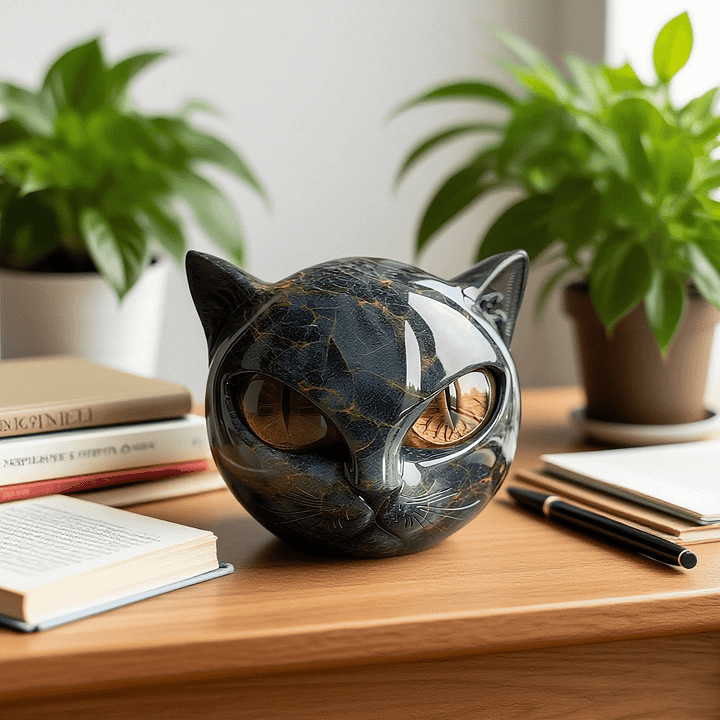 Aureum™ -  Sculpture tête de chat noir