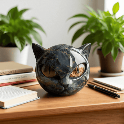 Aureum™ -  Sculpture tête de chat noir