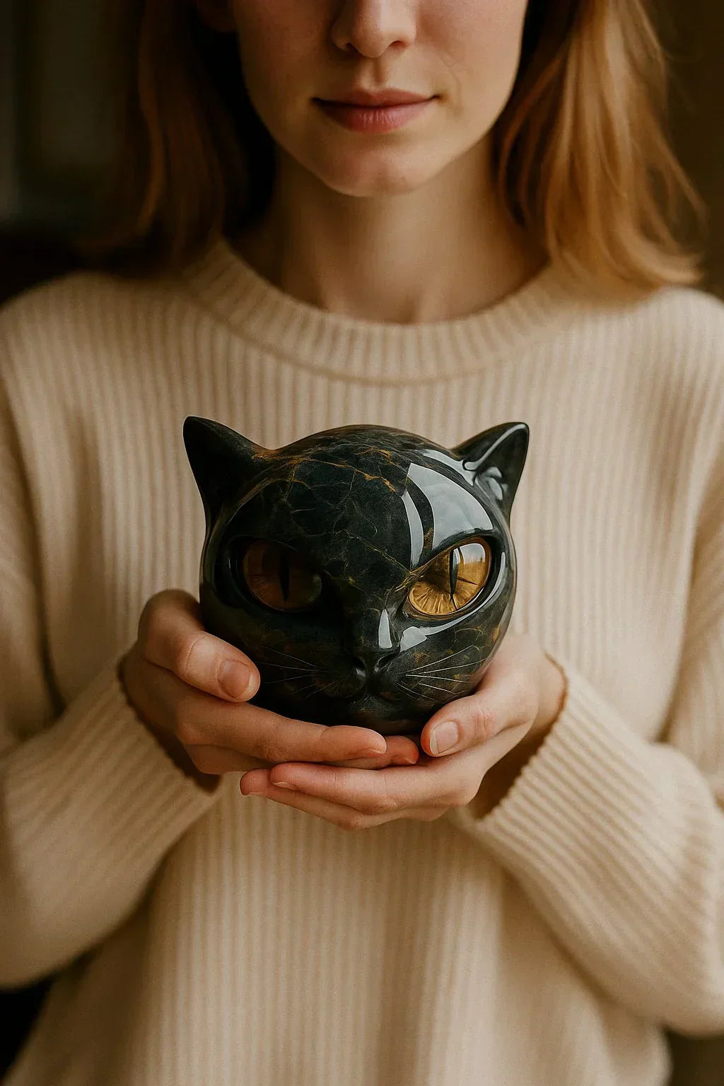 Aureum™ -  Sculpture tête de chat noir